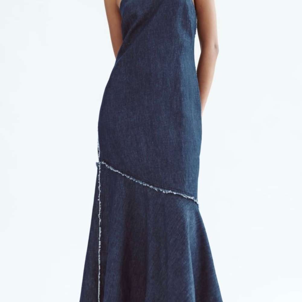 Zara Cindy Dress Dark Blue Denim Maxi Dress